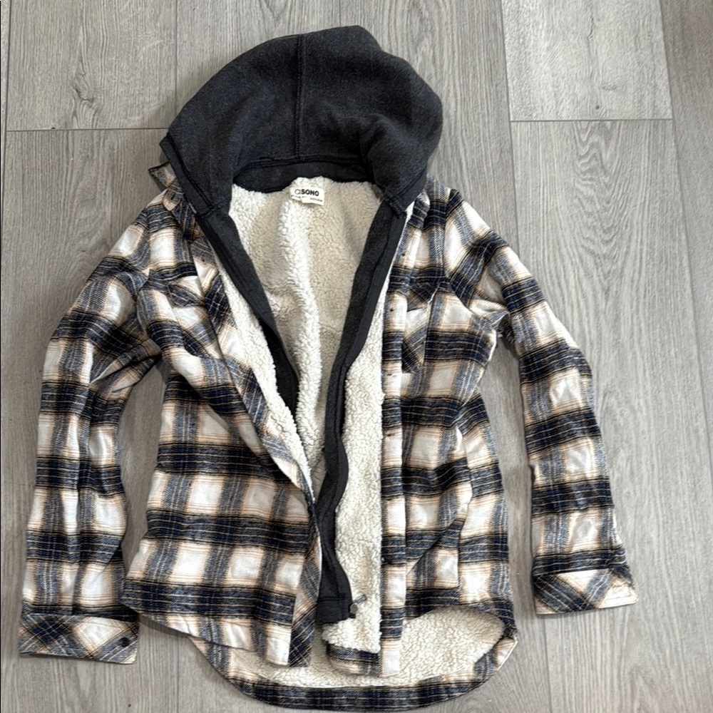 Plaid Hooded Jacket with Sherpa Lining